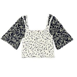Free People Marigold Navy and White Floral Blouse Size S
